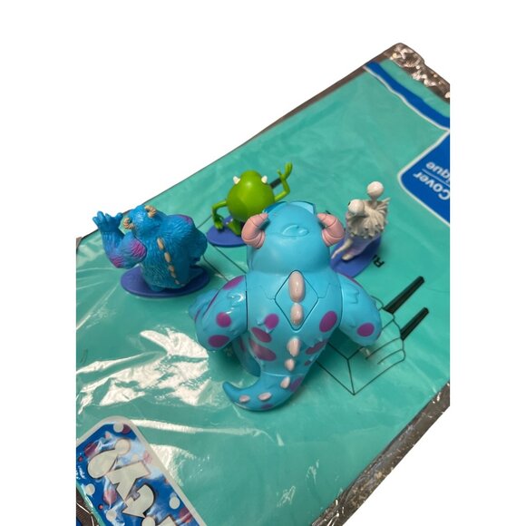 Monsters Inc Figurines Set & Teal Plastic Table Cover 54"x108"  Birthday Party - Picture 2 of 4